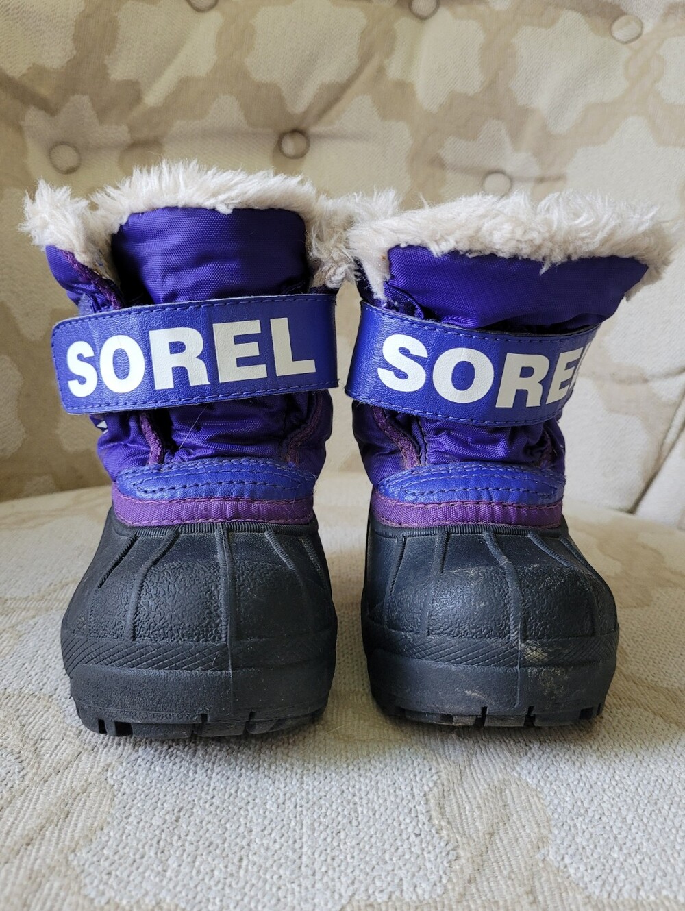 SOREL COMMANDO WINTER SNOW BOOTS EASY ON FAUX FUR TRIM PURPLE BABY TODDLER 5